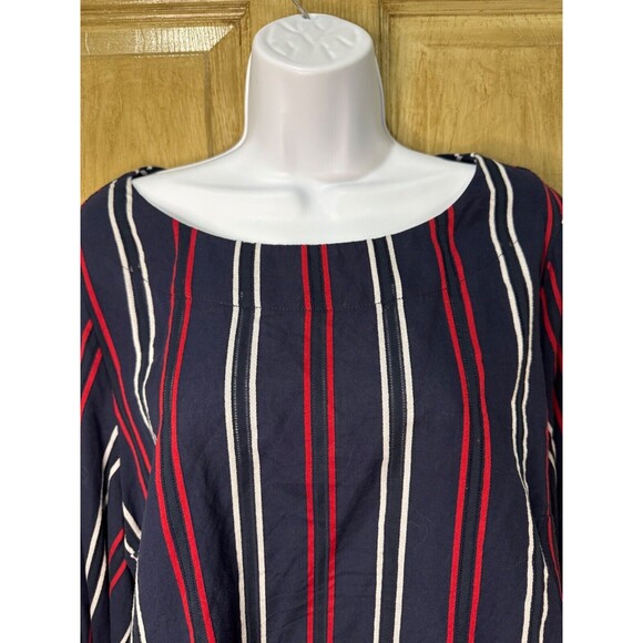 Cabi Top Womens Large Flag Blouse Balloon Navy Blue Cotton Striped Relaxed - Picture 3 of 7